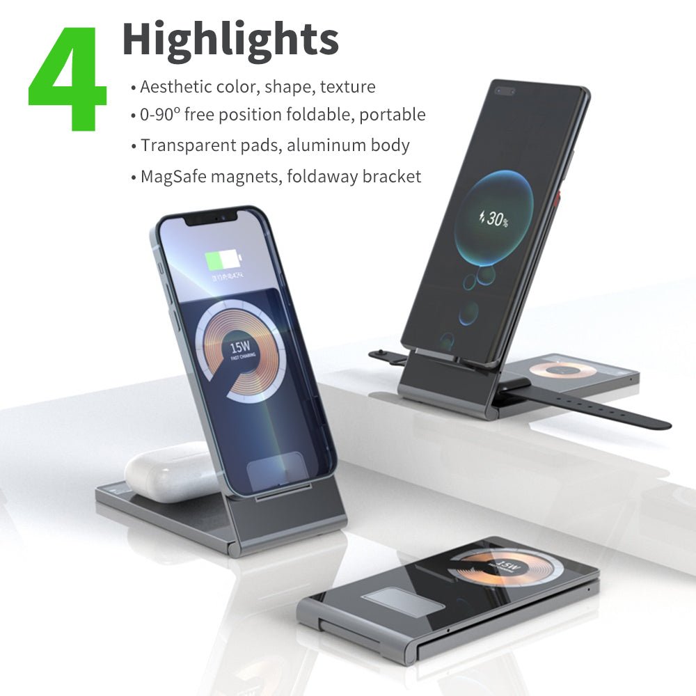 Foldable Wireless Charger Station for Multiple Devices, Phone Stand - Peaking Chargers